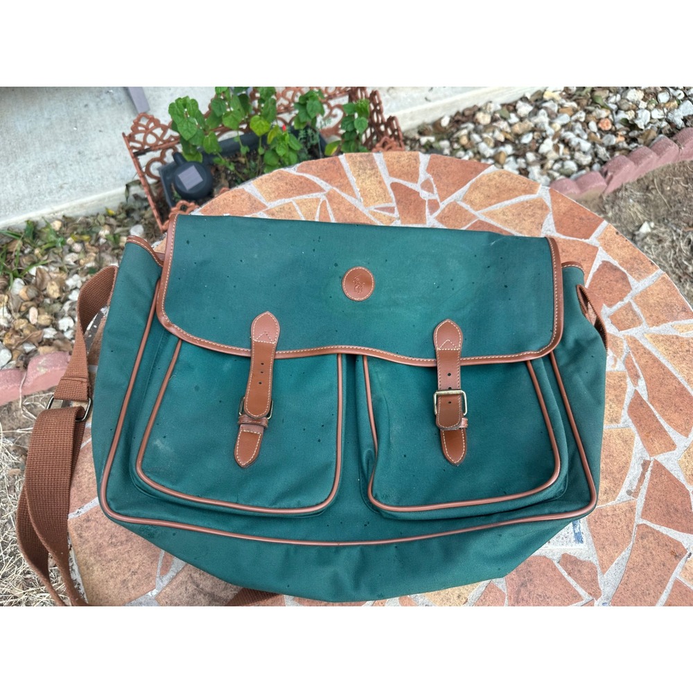 Polo Ralph Lauren Vintage Green Canvas Leather Messenger Bag Crossbody Satchel